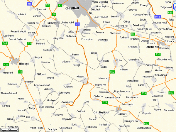 Schema Harta drumurilor auto Chisinau, Ialoveni, Anenii Noi, Cainari