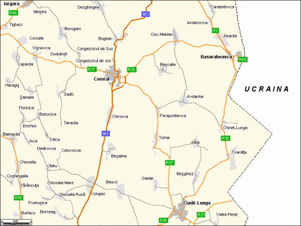 Schema Harta drumurilor auto Basarabeasca, Comrat, Ciadr-Lunga