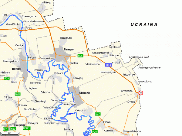 Schema Harta drumurilor auto Tiraspol, Bender, Slobozia, Causeni